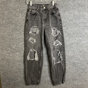 BDG Womens High Rise Baggy Jeans Size 28 Black Heavily Distressed Denim Grunge